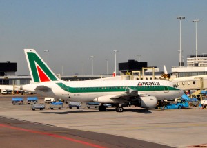 An Alitalia aircraft in Amsterdam
