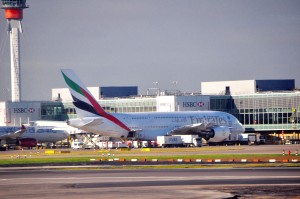 An Emirates A380 at JFK 