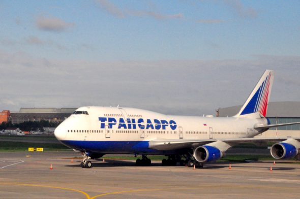 A Transaero 747-400 at Moscow's Vnukovo international Airport