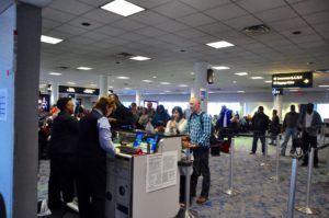 Passengers at Charlotte Douglas Airport before the storm